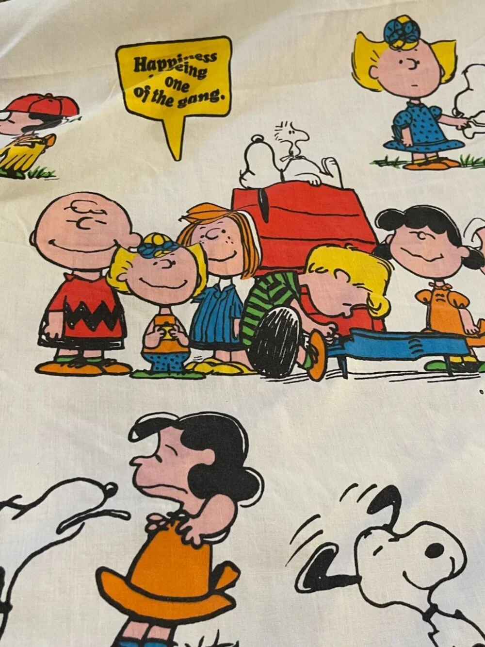 1971 Peanuts Twin Flat Bed Sheet/Pillow Case “Happiness Is Being 1 of the Gang”